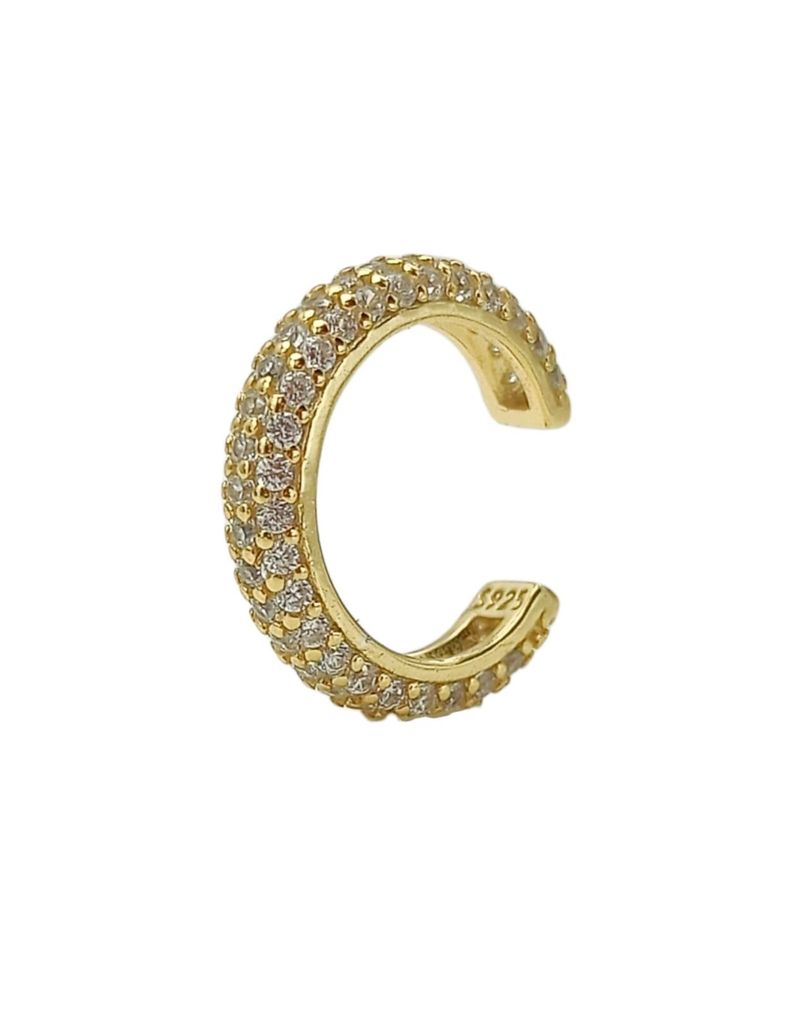 Aro Earcuff Chico Pave Elegante Plata 925 Chapado En Oro 18k-0