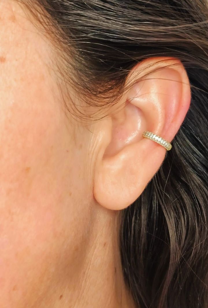 Aro Earcuff Chico Pave Elegante Plata 925 Chapado En Oro 18k-2