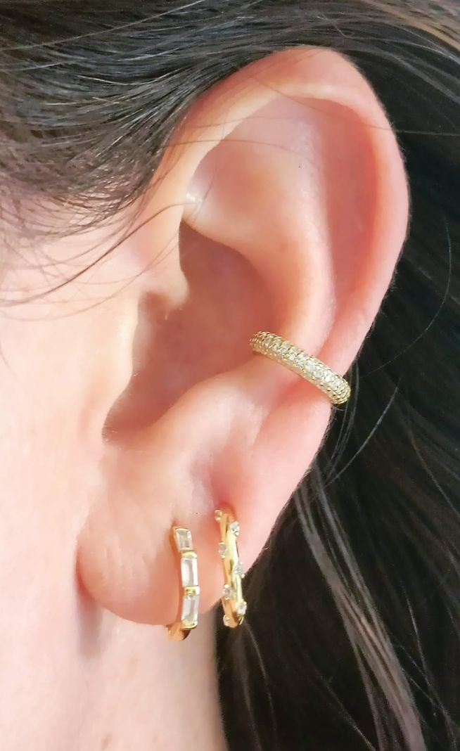 Aro Earcuff Chico Pave Elegante Plata 925 Chapado En Oro 18k-4