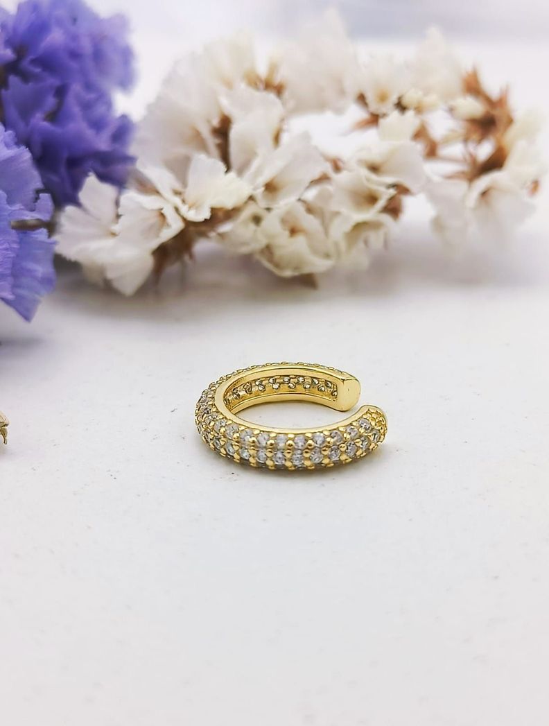 Aro Earcuff Chico Pave Elegante Plata 925 Chapado En Oro 18k-5