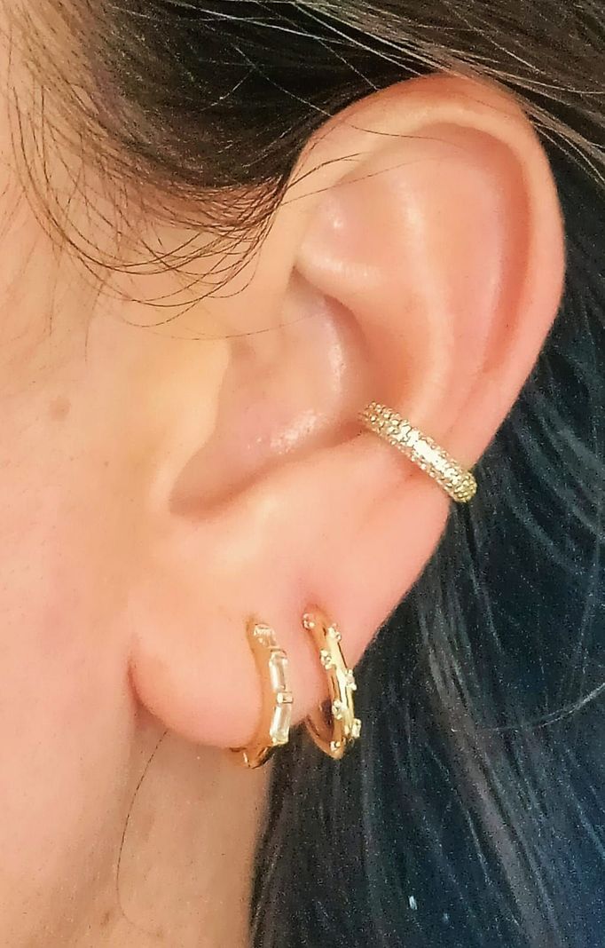 Aro Earcuff Chico Pave Elegante Plata 925 Chapado En Oro 18k-6