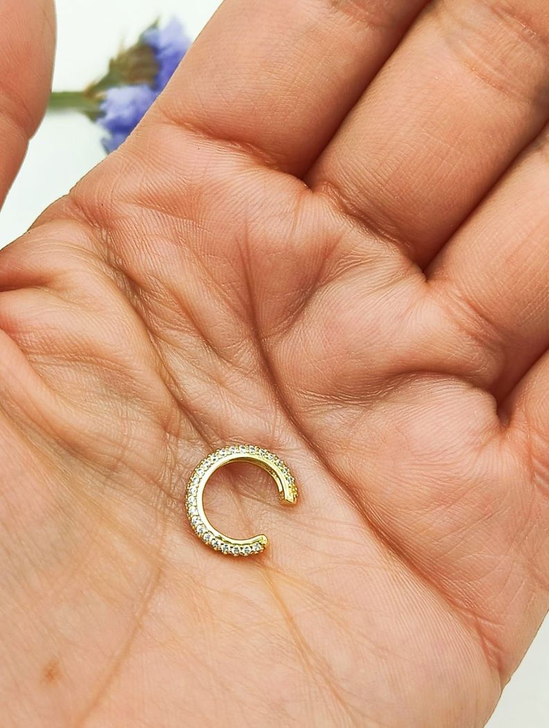 Aro Earcuff Chico Pave Elegante Plata 925 Chapado En Oro 18k-7