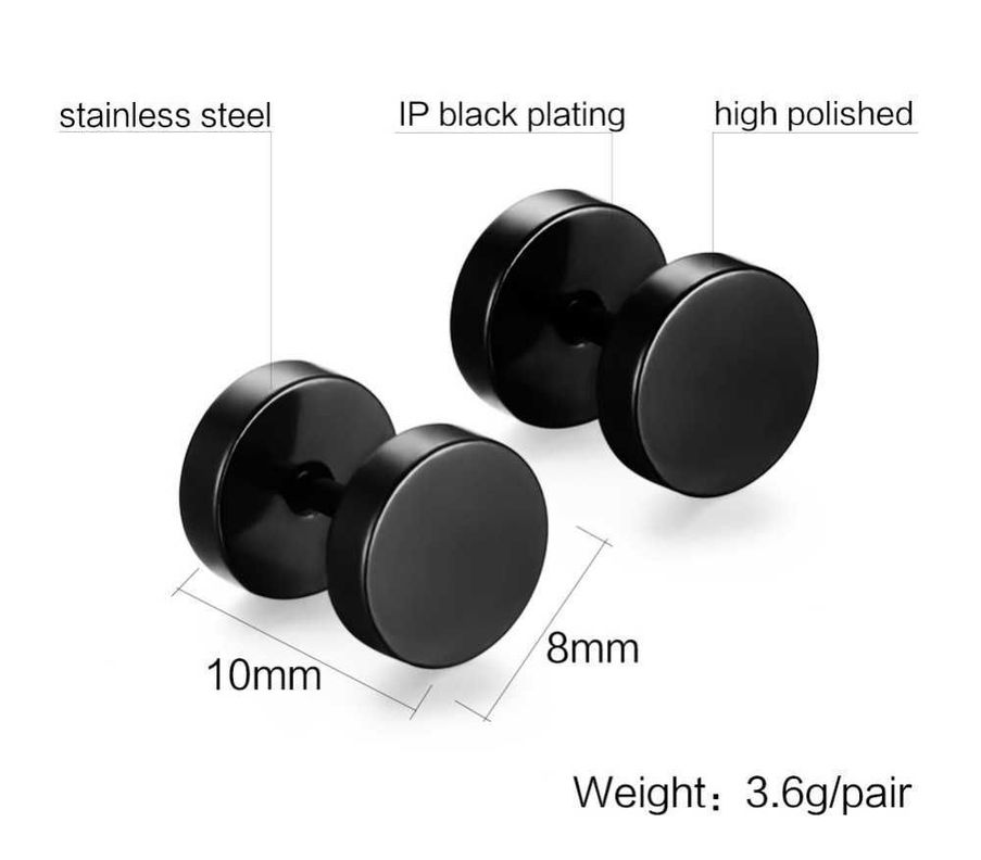 Aros Barbell Punk Black Rock Hombre Mujer Moda Juvenil 8mm Negro-4