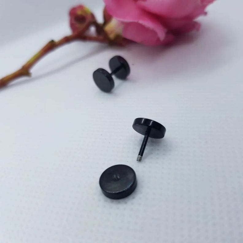Aros Barbell Punk Black Rock Hombre Mujer Moda Juvenil 8mm Negro-5