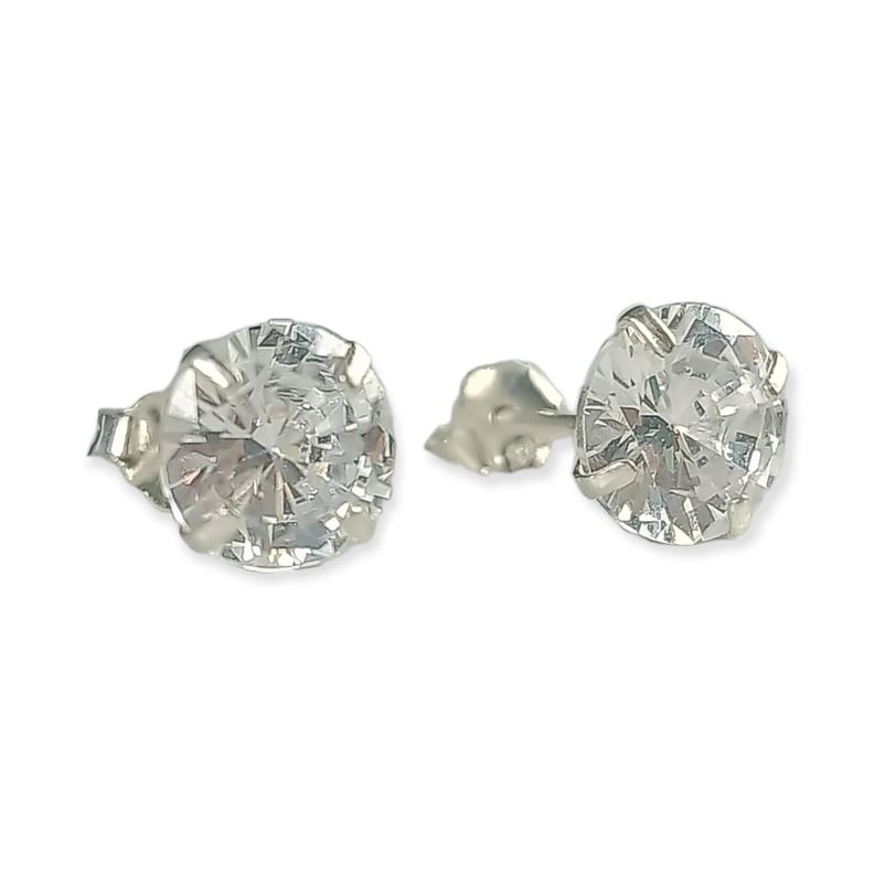 Pendientes Aretes Aros Puntos Luz En Plata 925 Zirconia 7mm