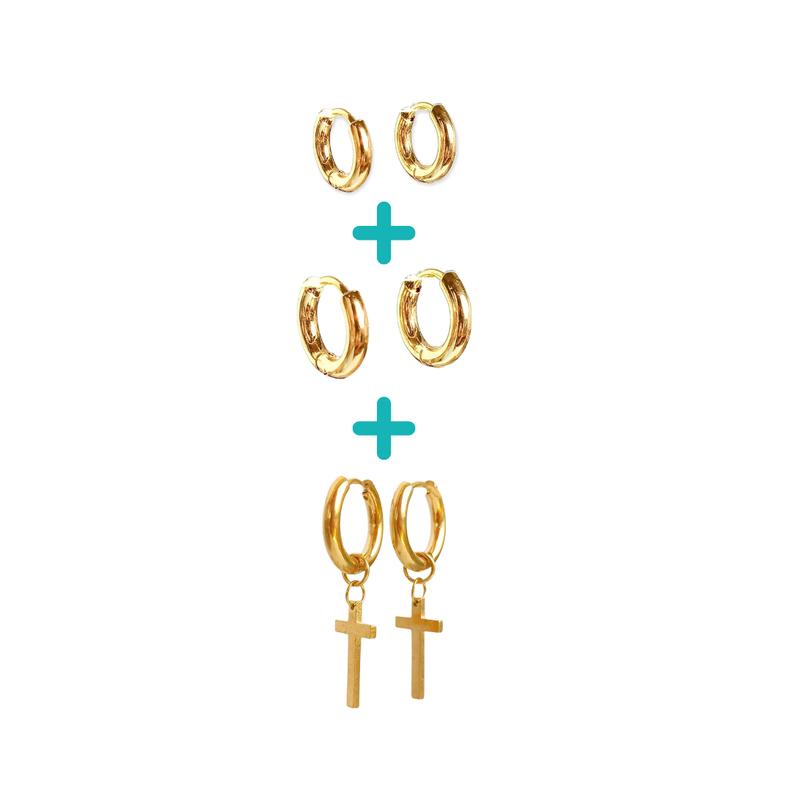 Pack 3 Pares Argollas Lisas Chapadas En Oro 18k Piercing  Dorado