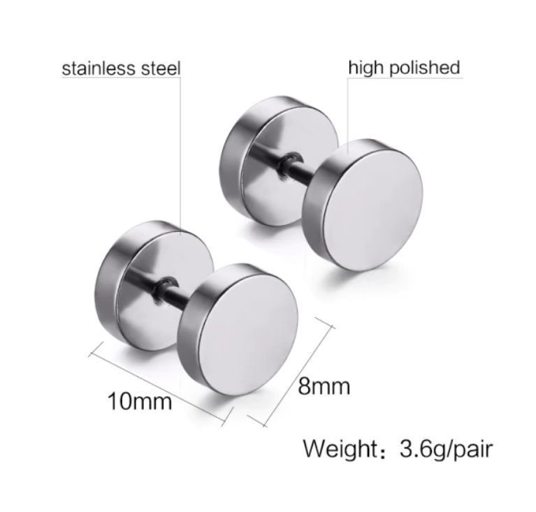 Aros Barbell Punk Black Rock Hombre Mujer Moda Juvenil 8mm Plateado-4