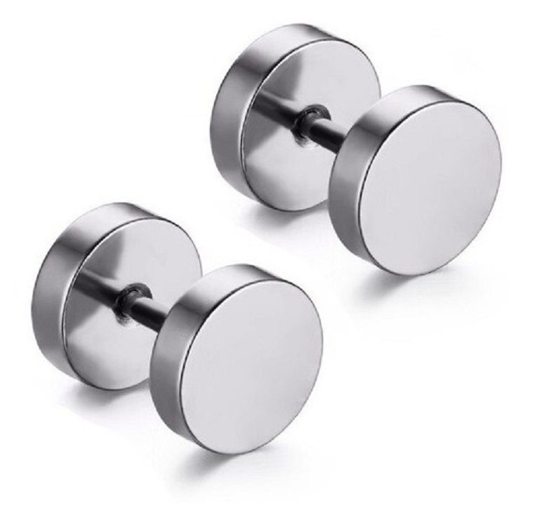Aros Barbell Punk Black Rock Hombre Mujer Moda Juvenil 8mm Plateado-3
