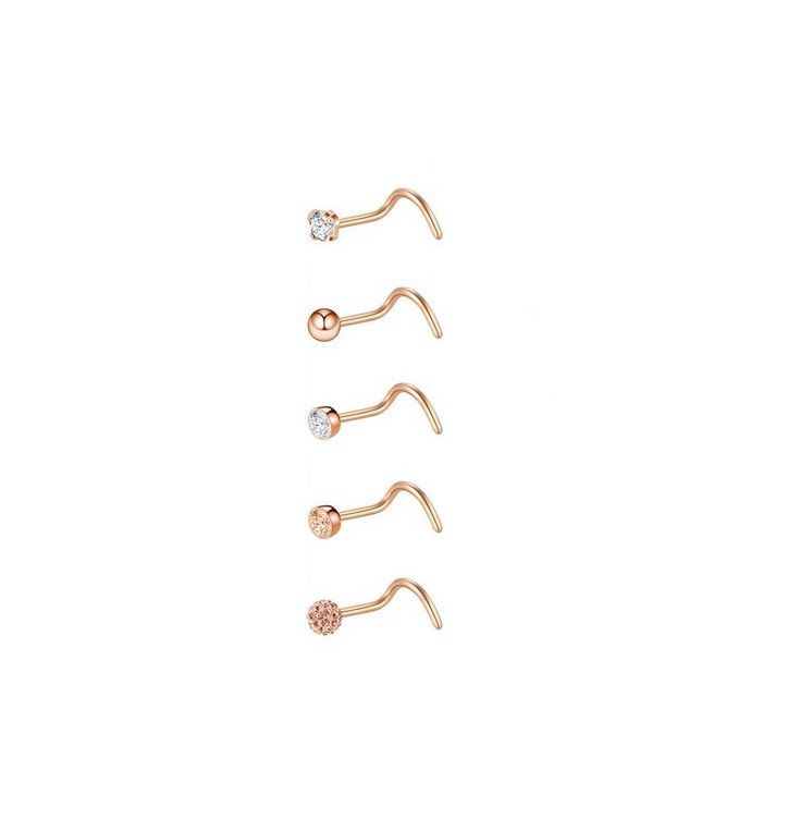 Set 5 Piercing Acero Quirúrgic Tipo S Nariz chapado oro rosa 14kl Nostril-0