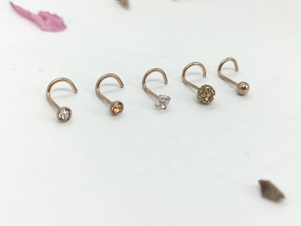 Set 5 Piercing Acero Quirúrgic Tipo S Nariz chapado oro rosa 14kl Nostril-2
