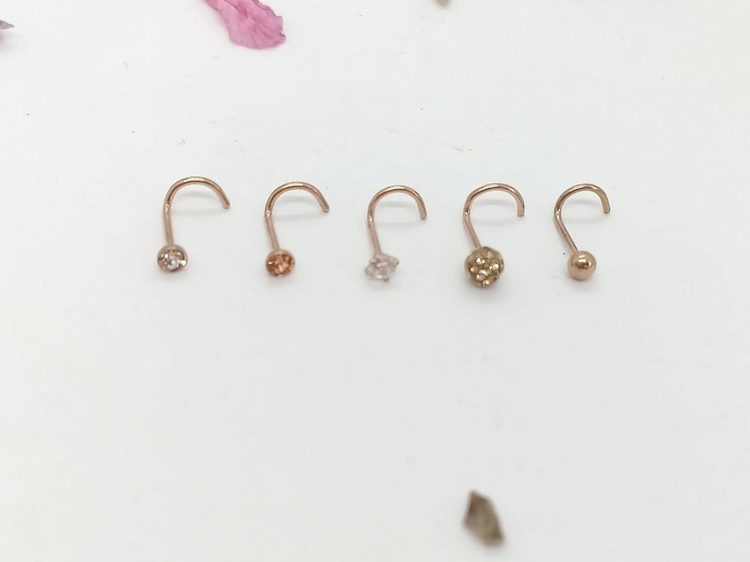 Set 5 Piercing Acero Quirúrgic Tipo S Nariz chapado oro rosa 14kl Nostril-3