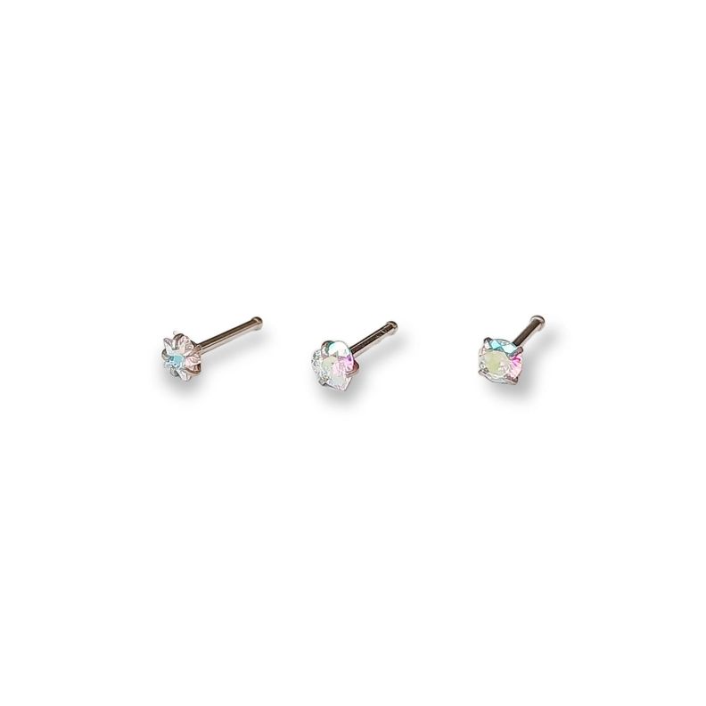 Set piercing 3 piezas nostril acero quirúrgico nariz Tornasol-0
