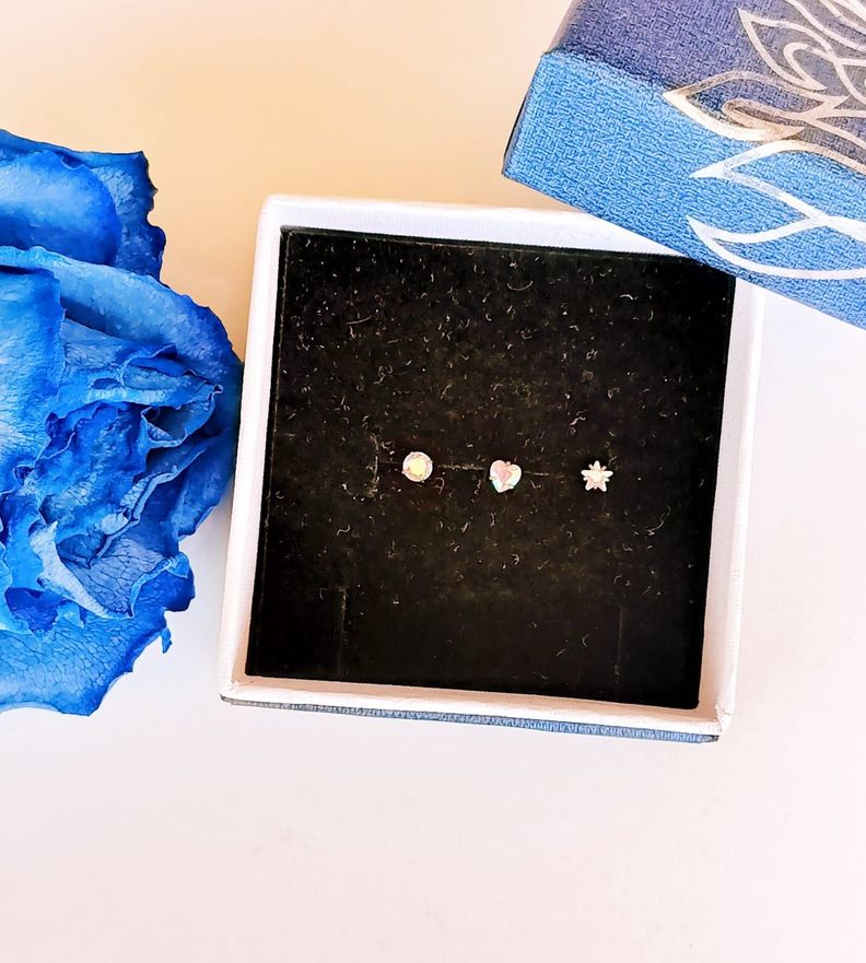 Set piercing 3 piezas nostril acero quirúrgico nariz Tornasol-1