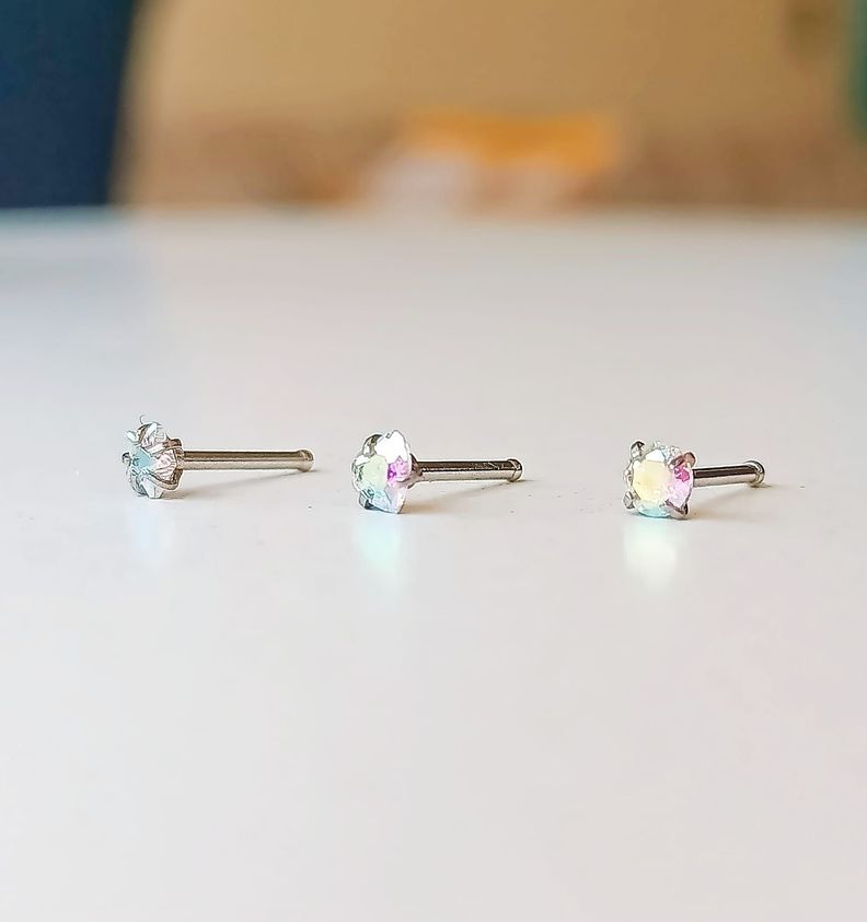 Set piercing 3 piezas nostril acero quirúrgico nariz Tornasol-2
