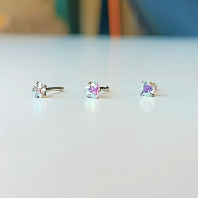 Set piercing 3 piezas nostril acero quirúrgico nariz Tornasol-3