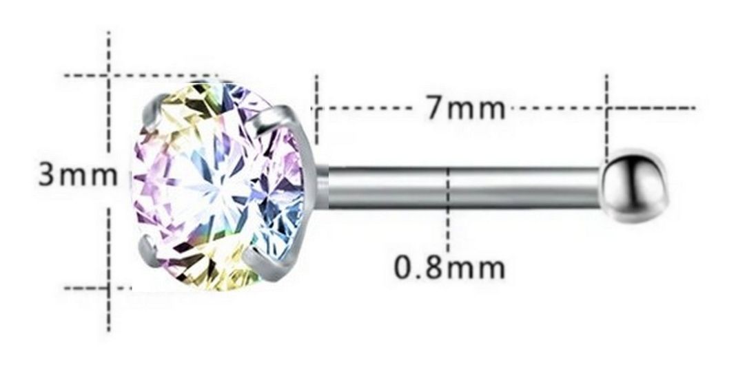 Set piercing 3 piezas nostril acero quirúrgico nariz Tornasol-6