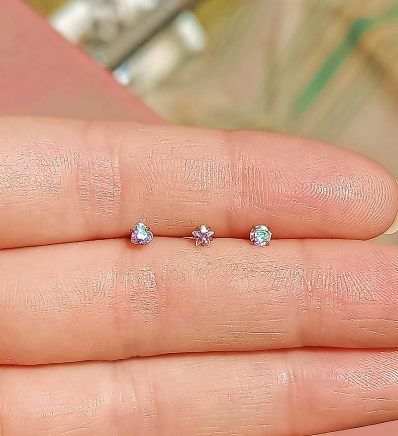 Set piercing 3 piezas nostril acero quirúrgico nariz Tornasol-7