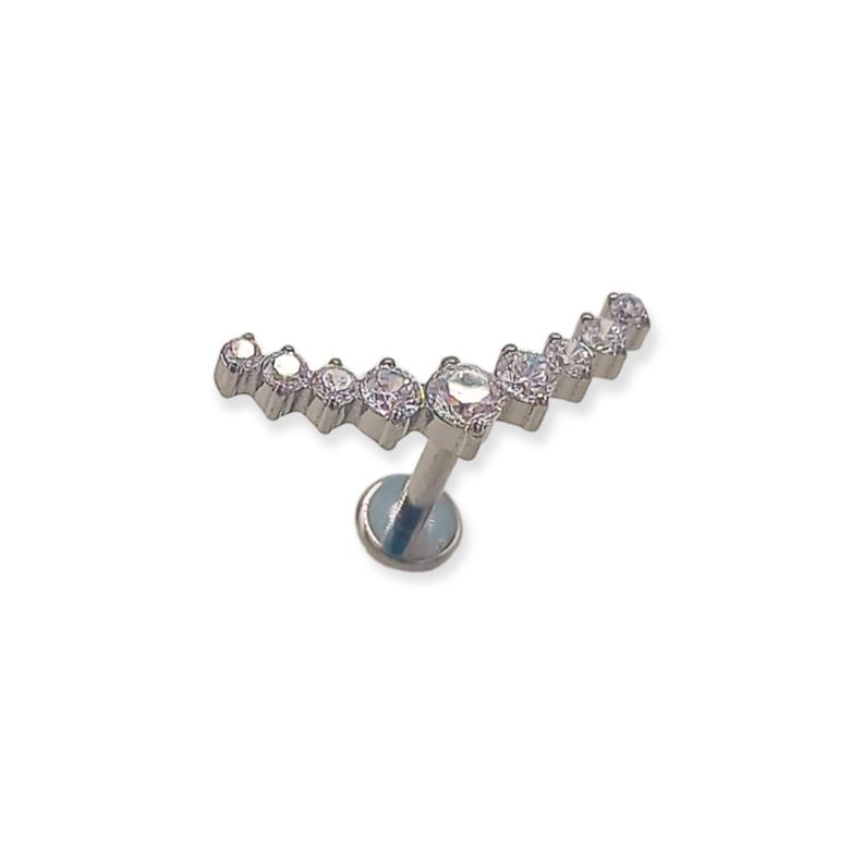 Piercing Labret Astm F136 G23 Acero Titanio Zirconia Trepado Plata