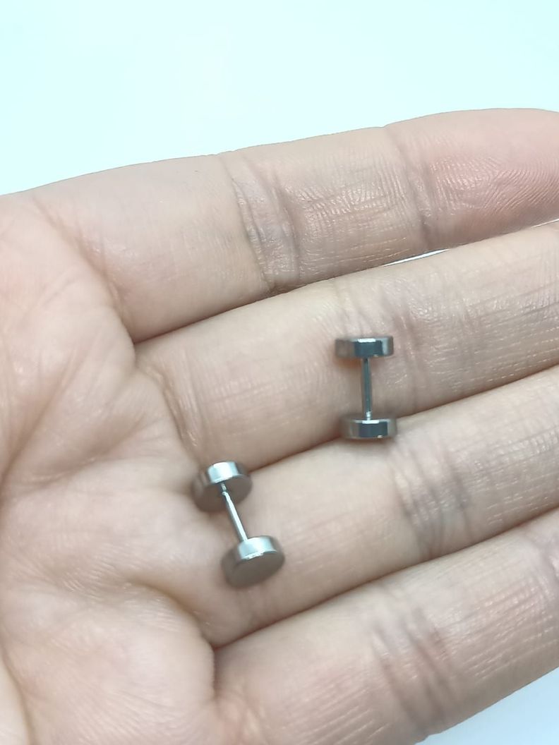 Aros Aretes Punk Rock Acero Moda 6mm Juvenil Plateado Barbell-1