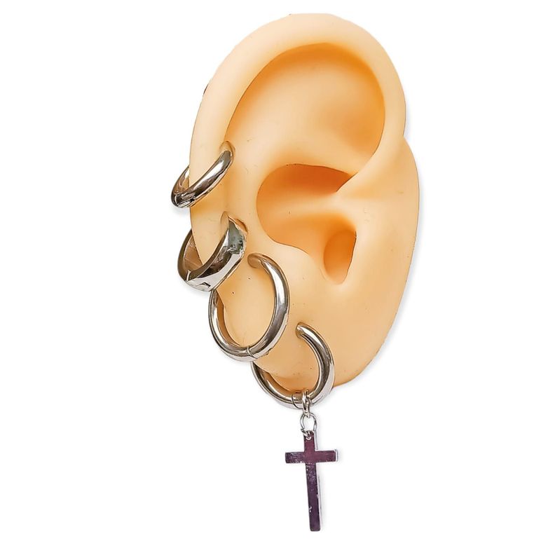 Pack 4 Pares Argollas Huggies Lisas Plateada Piercing Helix-1