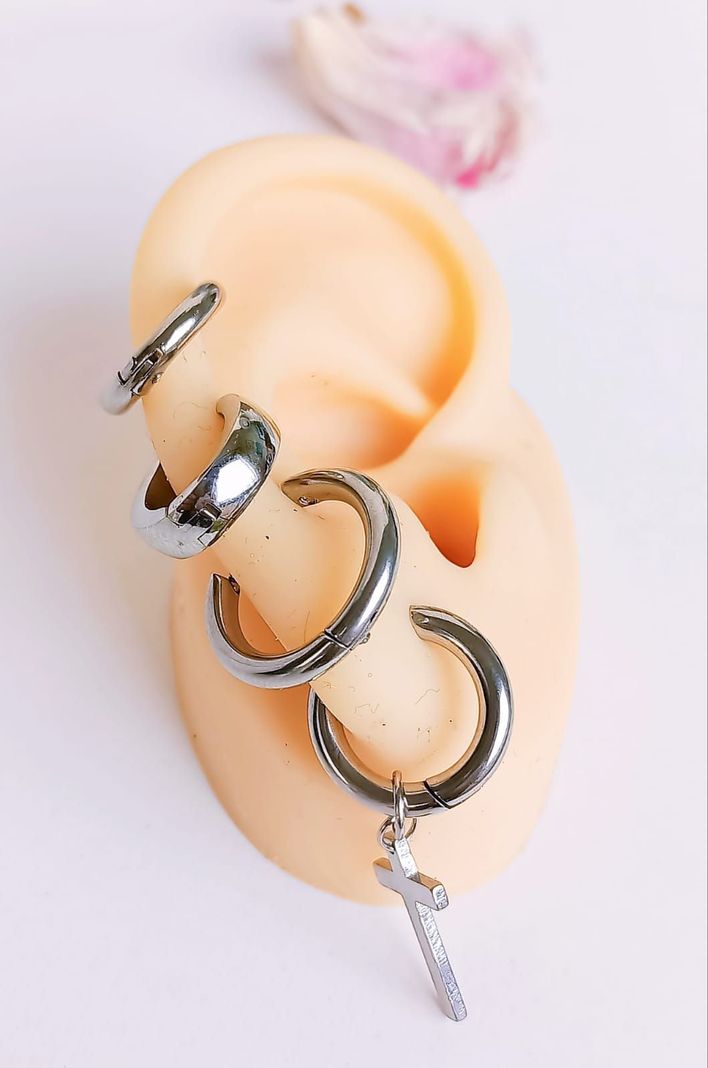 Pack 4 Pares Argollas Huggies Lisas Plateada Piercing Helix-6