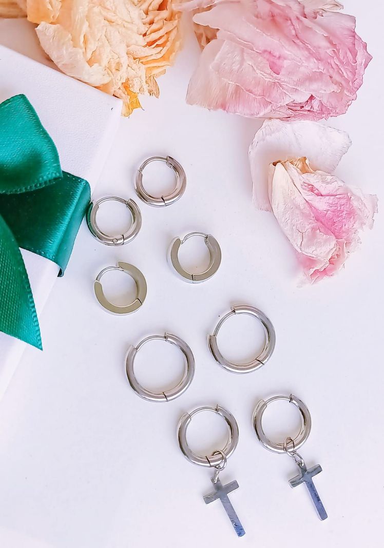 Pack 4 Pares Argollas Huggies Lisas Plateada Piercing Helix-7