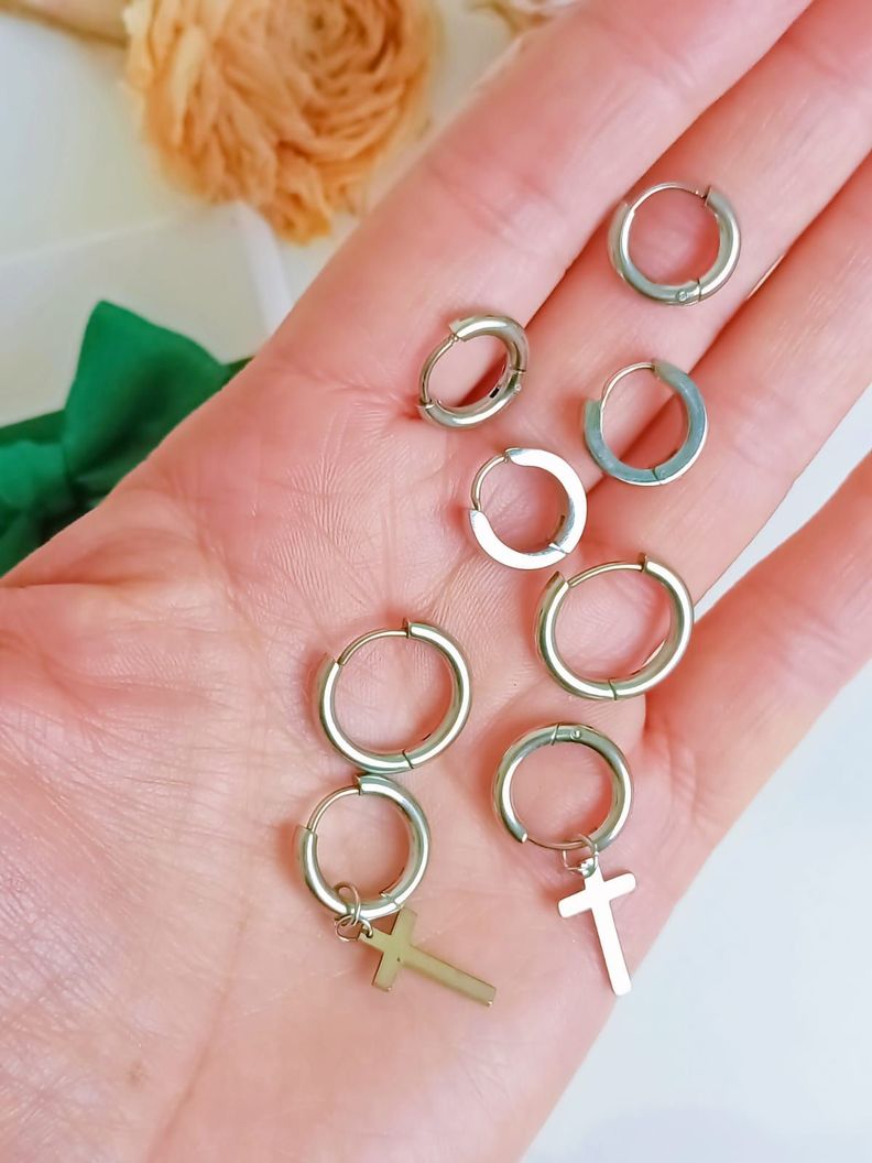 Pack 4 Pares Argollas Huggies Lisas Plateada Piercing Helix-9
