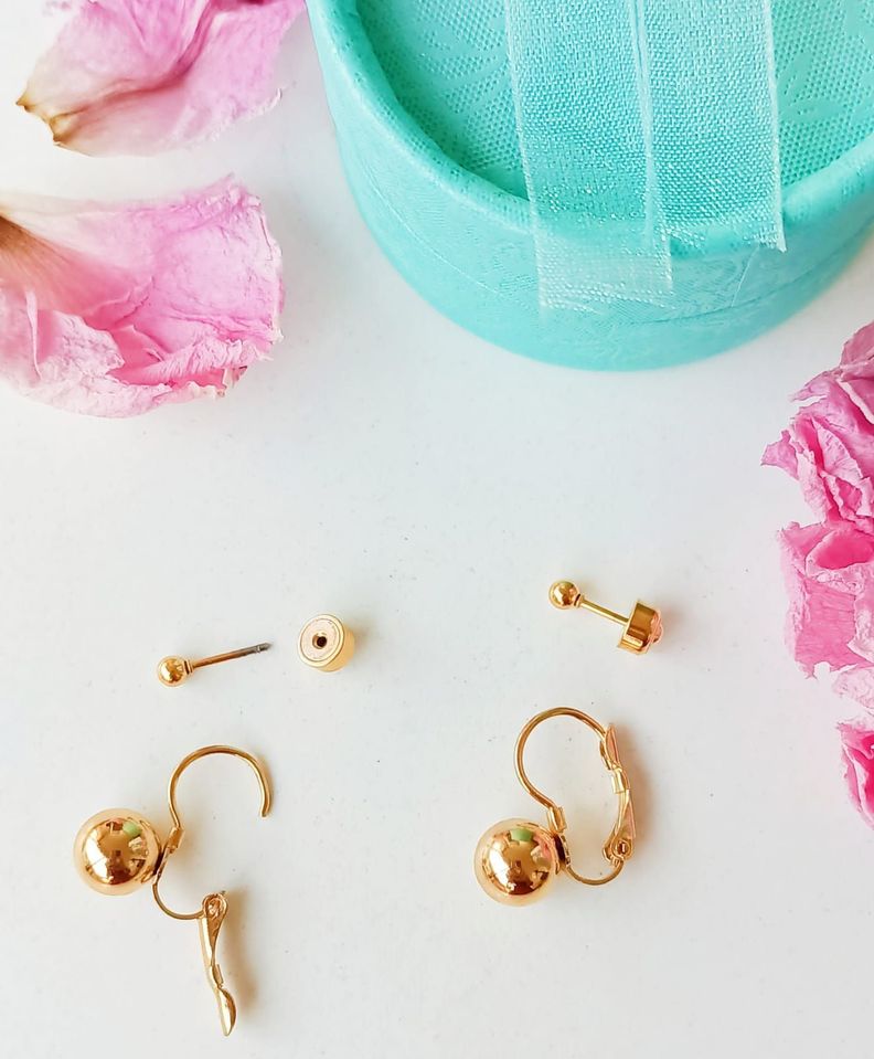 Pack Aros Abridor Argollas Huggies esfera chapada en oro 18k-1