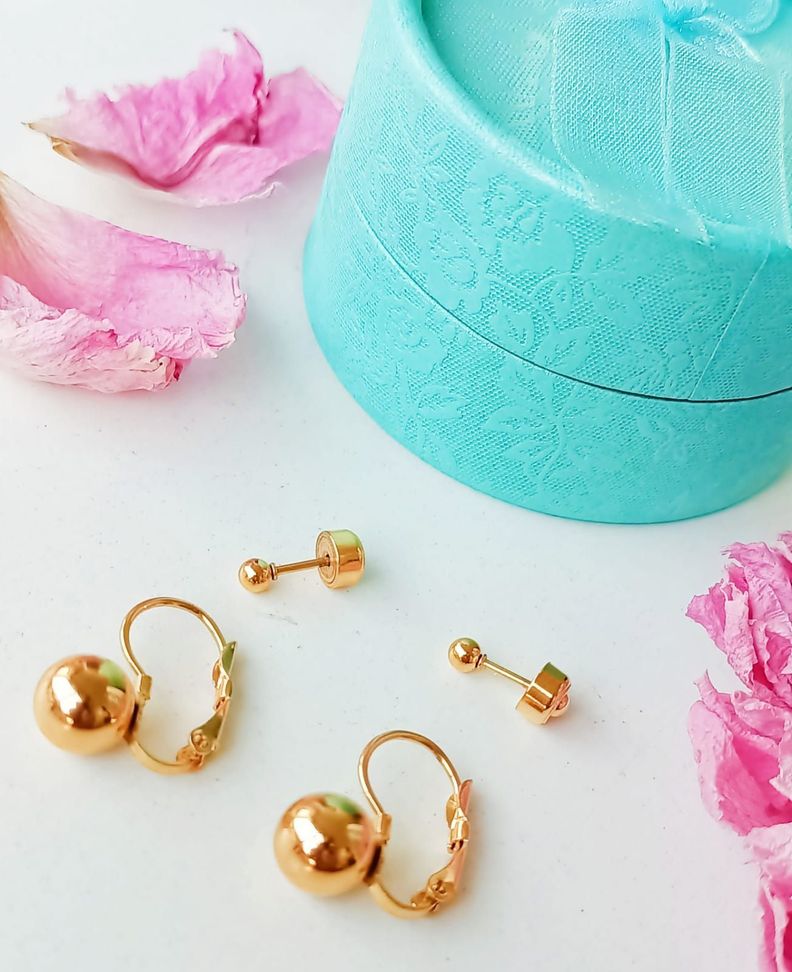Pack Aros Abridor Argollas Huggies esfera chapada en oro 18k-6