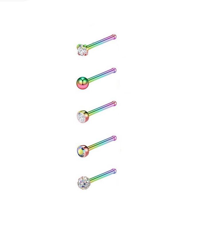 Set 5 Piercing Acero Quirúrgico Nariz Zirconia multicolor Nostril-0
