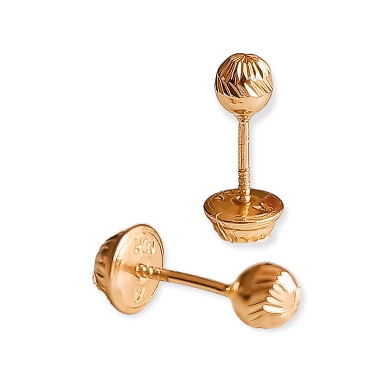 Aros Esfera Relieve Pendientes Tuerca Seguridad 4mm Oro 18k Dorado