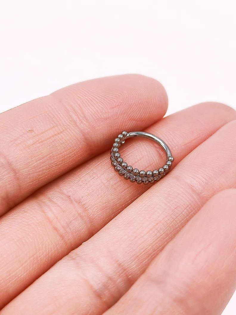 Piercing Septum F136 G23 Acero Titanio Zirconia Esfera Doble-3