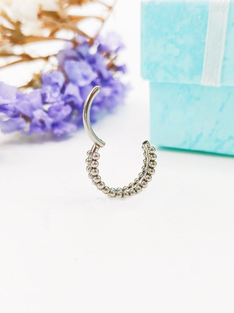 Piercing Septum F136 G23 Acero Titanio Zirconia Esfera Doble-9