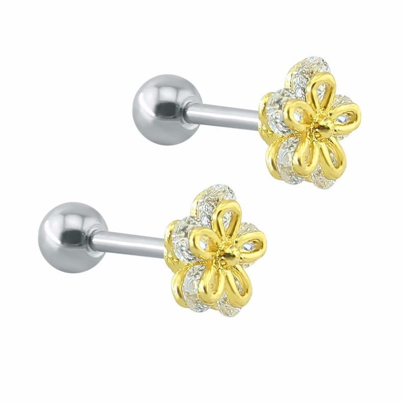 Aros Flor Zirconias Piercing Conch Helix chapado oro-0