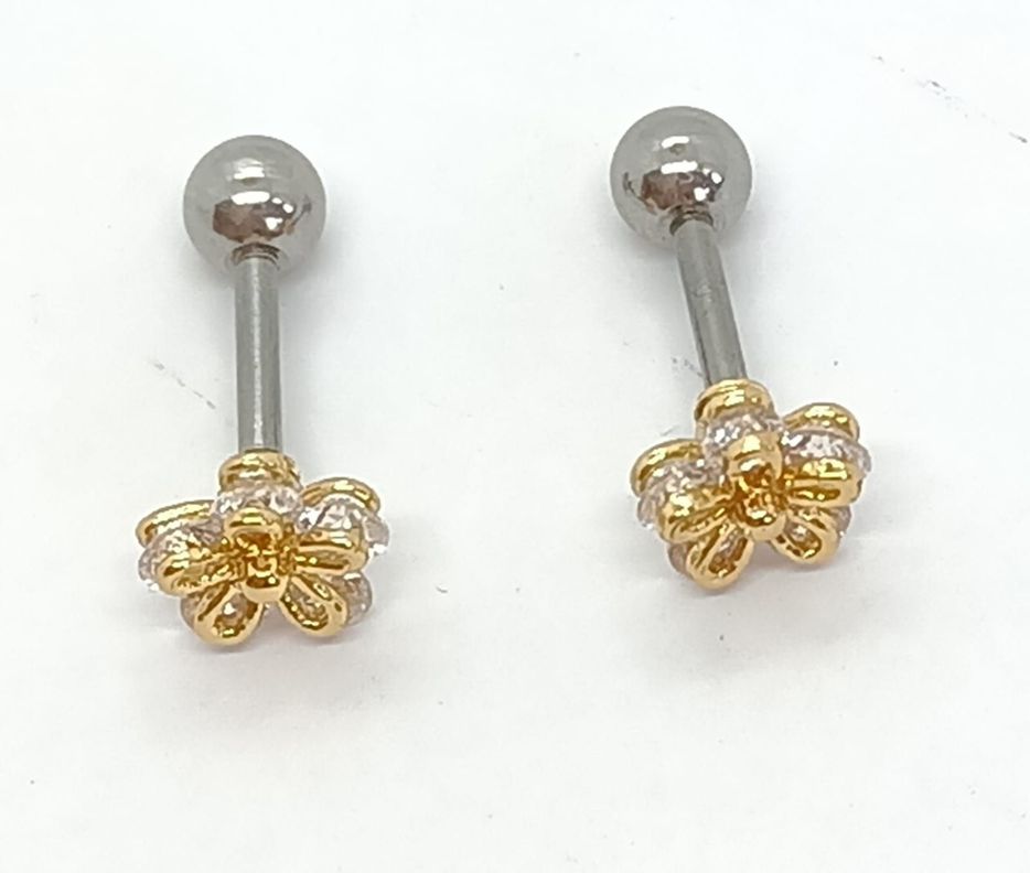 Aros Flor Zirconias Piercing Conch Helix chapado oro-4