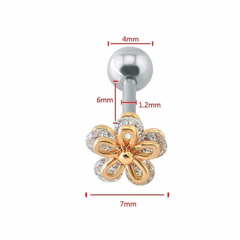 Aros Flor Zirconias Piercing Conch Helix chapado oro-5