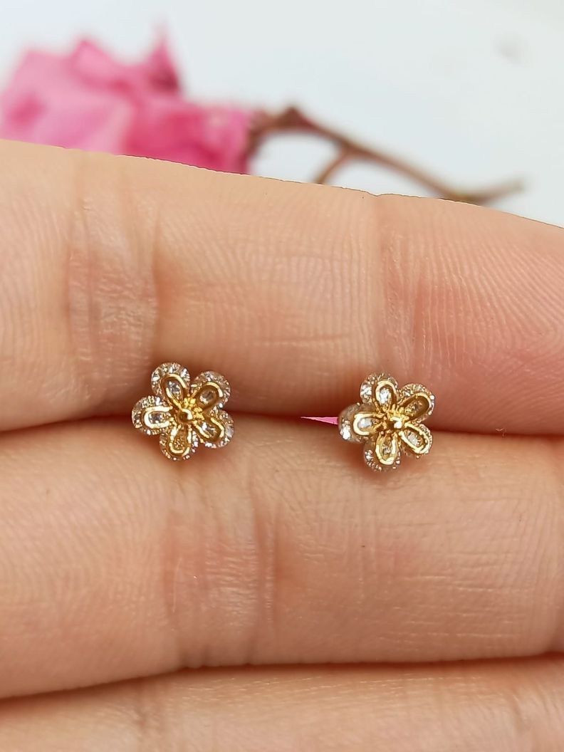 Aros Flor Zirconias Piercing Conch Helix chapado oro-6
