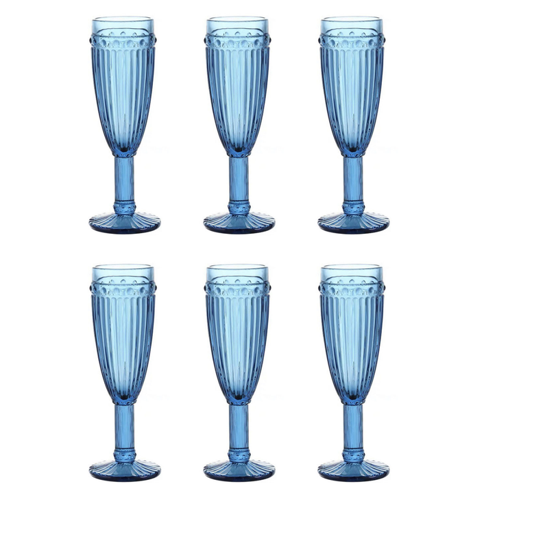 Set de 6 copas de Champagne Azul modelo Vertical-0