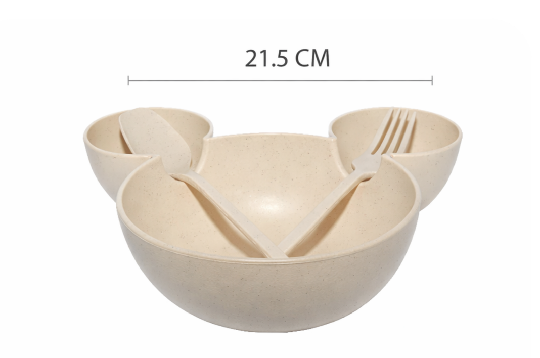 Plato Bowl Bebé Beige con Divisiones + Cubiertos Set Infantil Antigolpes