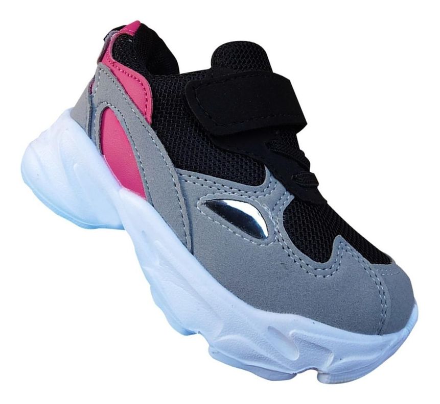 Zapatillas Infantiles Urbanas Deportivas Velcro Gris Rosa 7161-1