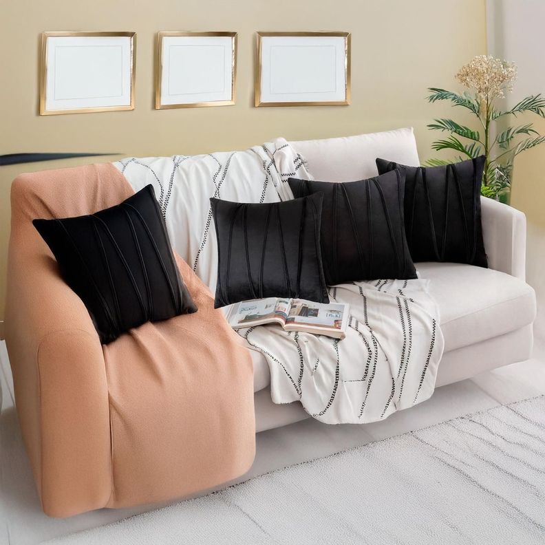 Fundas De Cojin Decorativa 45x45 Lineas Negro PACK 4 U-0