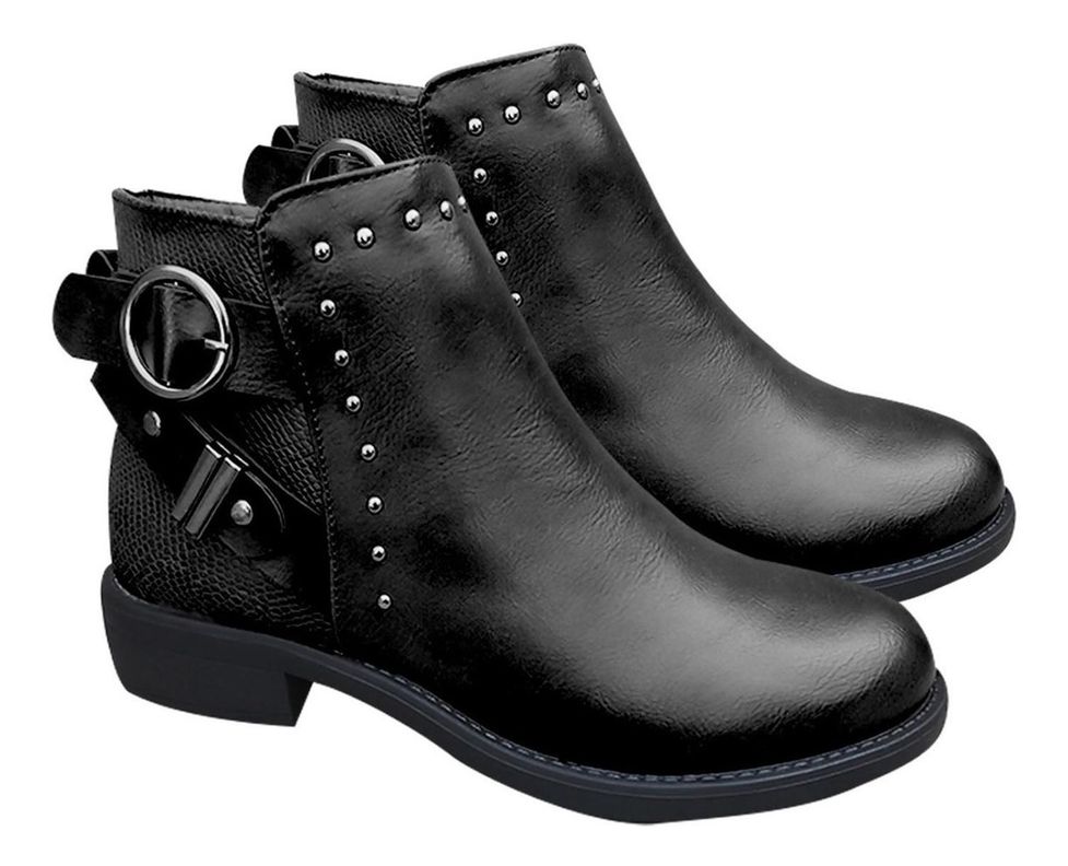 Botin De Mujer Cuero Pu Casual Otoño Invierno Negro - 7142-2