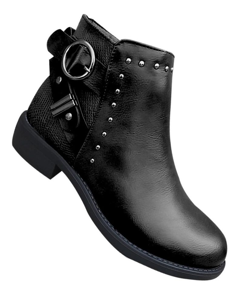 Botin De Mujer Cuero Pu Casual Otoño Invierno Negro - 7142-0