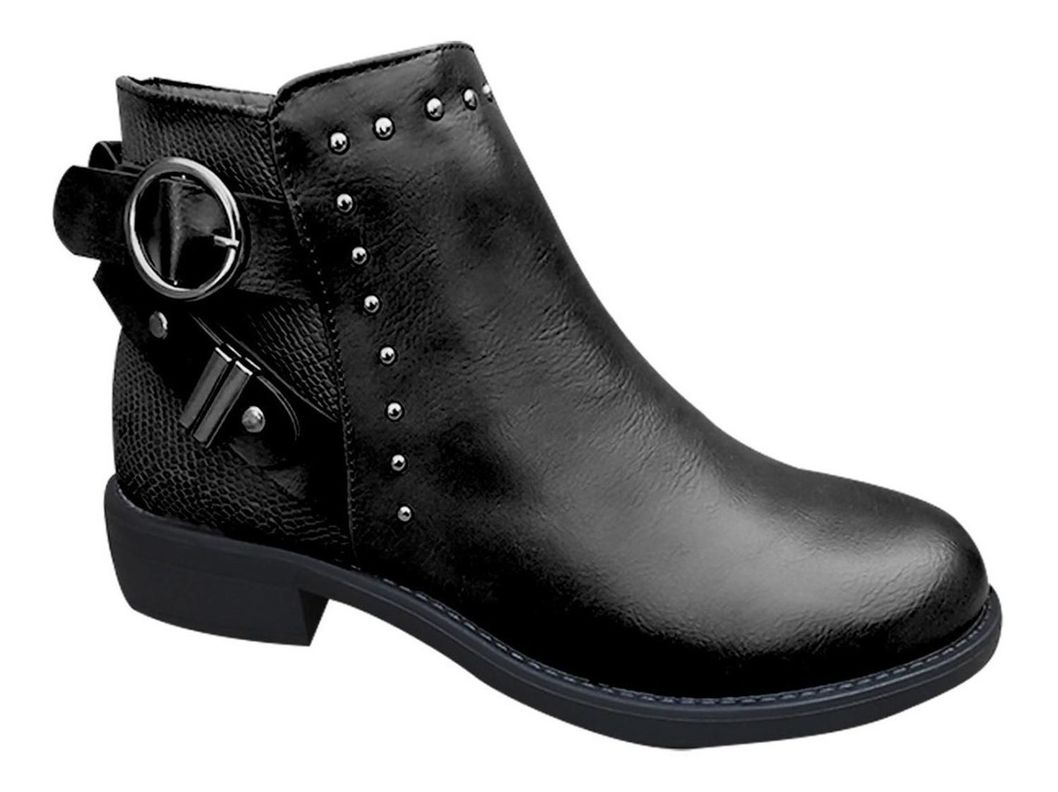 Botin De Mujer Cuero Pu Casual Otoño Invierno Negro - 7142-1