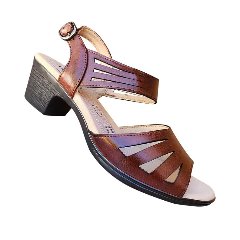 Sandalia De Mujer Con Taco Cuadrado Comodo Marron 7469-0