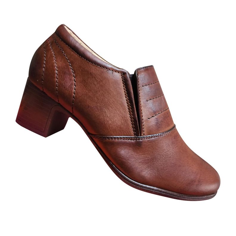 Mocasin Oxford Para Mujer Con Taco Cuadrado Comodo Café 7394-0