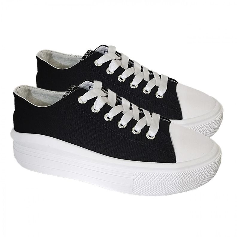 Zapatilla Mujer Con Plataforma Urbana De lona - Negro 7083-2
