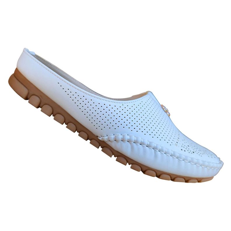 Zapato Mocasin Mujer Sin Talon Comodo Y Ligero Blanco 7468-0