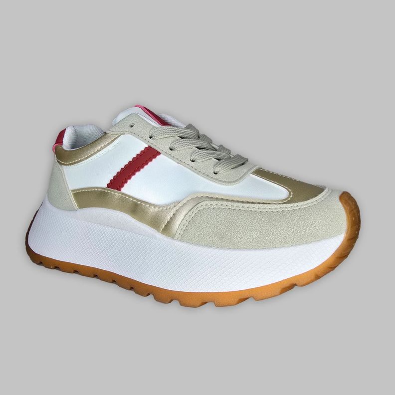 Zapatillas Plataforma Mujer | Blanco con Dorado Chic - 7685