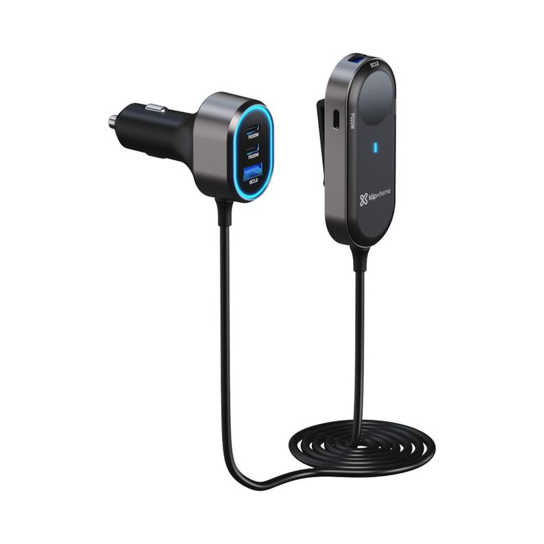 KX Car Charger 100W Max 4xUSB-C PD30W + 2xUSB-A QC 3.0 Extension Cable Negro